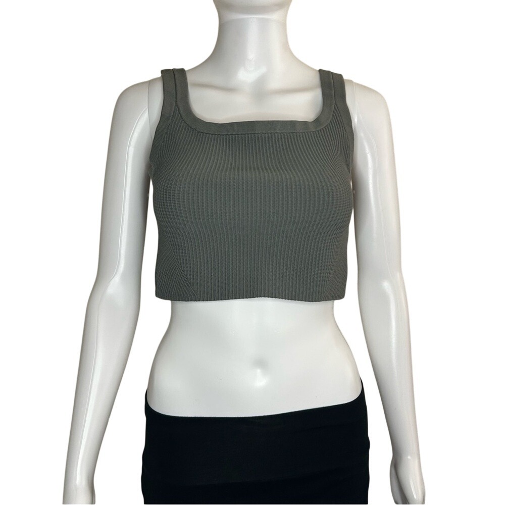 Cuts Gray Nylon Ribbed Crop Tank Top